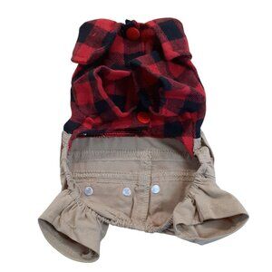 Outback Red Pet Dog Clothes Puppy Jumpsuit British Plaid Shirt Overalls Pants